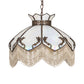 Meyda Lighting Isabella 31315 21" 3-Light Craftsman Brown Pendant Light With White Iridescent Art Glass & Whit Pearl Fringe Shade