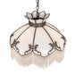 Meyda Lighting Isabella 31315 21" 3-Light Craftsman Brown Pendant Light With White Iridescent Art Glass & Whit Pearl Fringe Shade