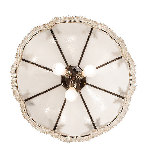 Meyda Lighting Isabella 31315 21" 3-Light Craftsman Brown Pendant Light With White Iridescent Art Glass & Whit Pearl Fringe Shade