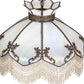 Meyda Lighting Isabella 31315 21" 3-Light Craftsman Brown Pendant Light With White Iridescent Art Glass & Whit Pearl Fringe Shade