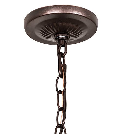 Meyda Lighting Isabella 31315 21" 3-Light Craftsman Brown Pendant Light With White Iridescent Art Glass & Whit Pearl Fringe Shade