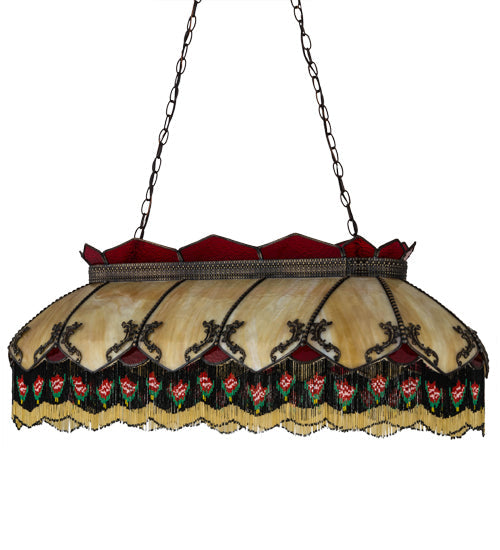 Meyda Lighting Isabella 44" 6-Light Craftsman Brown Highlighted Island Pendant Light With Beige & Red Art Shade Glass
