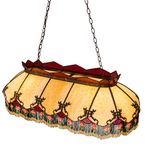 Meyda Lighting Isabella 44" 6-Light Craftsman Brown Highlighted Island Pendant Light With Beige & Red Art Shade Glass
