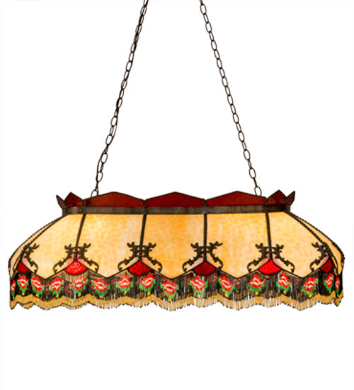Meyda Lighting Isabella 44" 6-Light Craftsman Brown Highlighted Island Pendant Light With Beige & Red Art Shade Glass