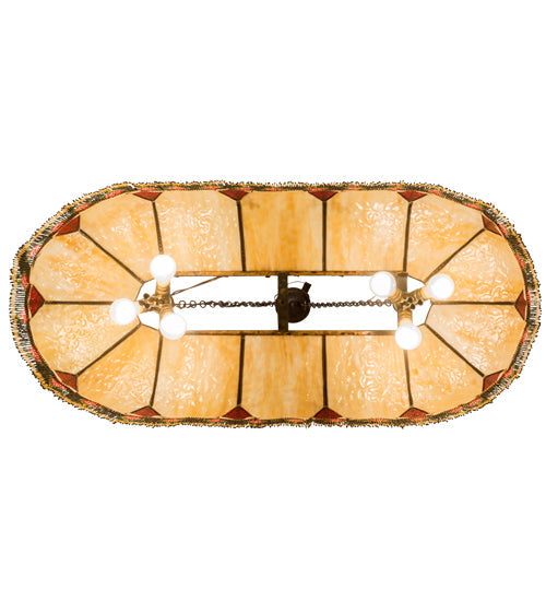 Meyda Lighting Isabella 44" 6-Light Craftsman Brown Highlighted Island Pendant Light With Beige & Red Art Shade Glass