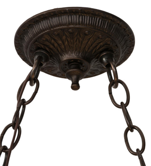 Meyda Lighting Isabella 44" 6-Light Craftsman Brown Highlighted Island Pendant Light With Beige & Red Art Shade Glass
