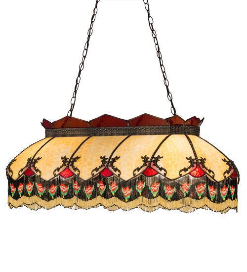 Meyda Lighting Isabella 44" 6-Light Craftsman Brown Highlighted Island Pendant Light With Beige & Red Art Shade Glass