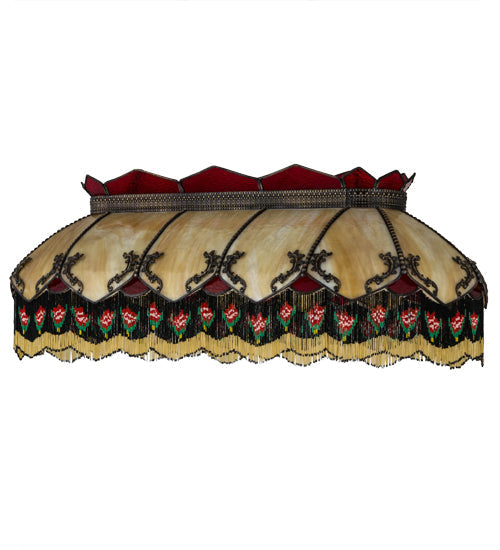Meyda Lighting Isabella 45" Craftsman Brown Highlighted Frame With Beige & Red Art Shade Glass and Fringe