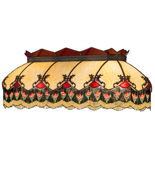 Meyda Lighting Isabella 45" Craftsman Brown Highlighted Frame With Beige & Red Art Shade Glass and Fringe