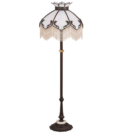 Meyda Lighting Isabella 62" 3-Light Craftsman Brown Highlighted Floor Lamp With White Iridescent Shade Glass