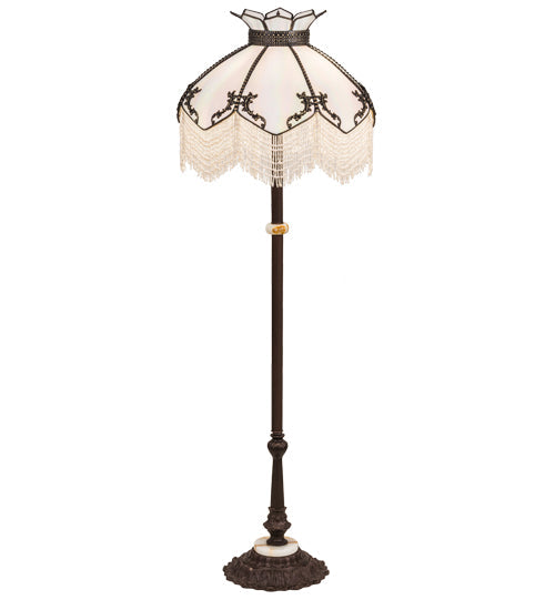 Meyda Lighting Isabella 62" 3-Light Craftsman Brown Highlighted Floor Lamp With White Iridescent Shade Glass