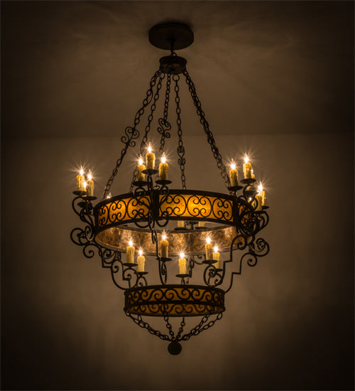 Meyda Lighting Isabo 48" 24-Light 2-Tier Antiquity Chandelier With Amber Mica Shade Glass