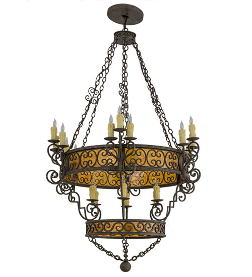 Meyda Lighting Isabo 48" 24-Light 2-Tier Antiquity Chandelier With Amber Mica Shade Glass
