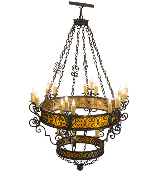 Meyda Lighting Isabo 48" 24-Light 2-Tier Antiquity Chandelier With Amber Mica Shade Glass