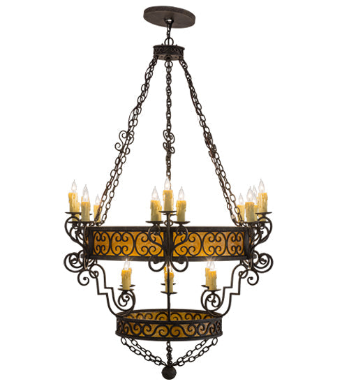 Meyda Lighting Isabo 48" 24-Light 2-Tier Antiquity Chandelier With Amber Mica Shade Glass