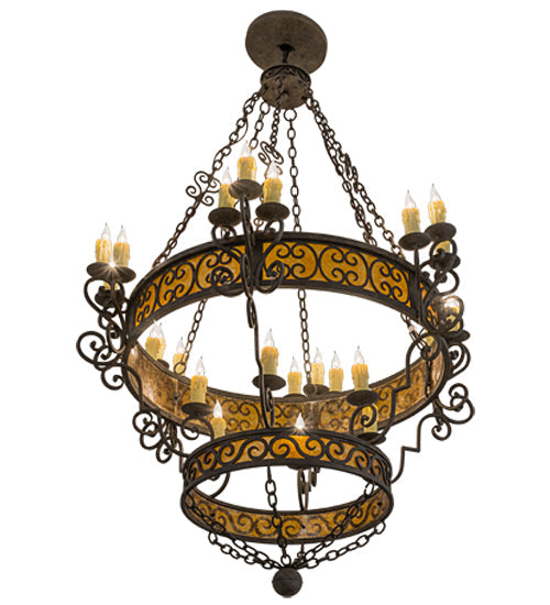 Meyda Lighting Isabo 48" 24-Light 2-Tier Antiquity Chandelier With Amber Mica Shade Glass