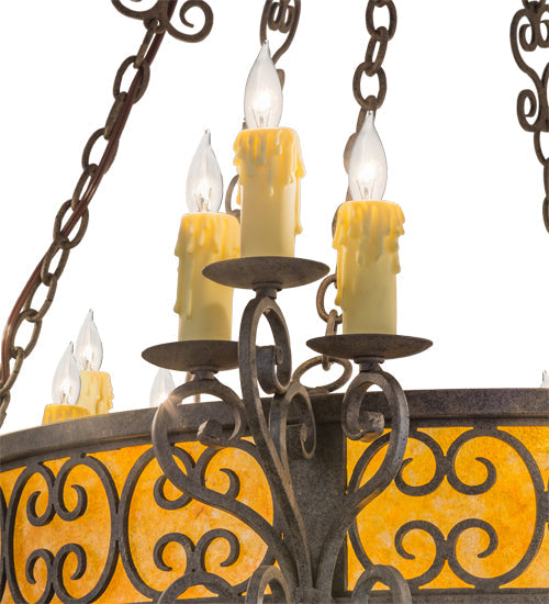 Meyda Lighting Isabo 48" 24-Light 2-Tier Antiquity Chandelier With Amber Mica Shade Glass