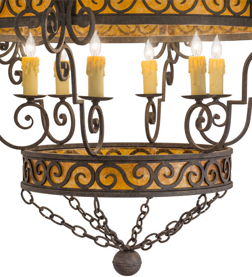 Meyda Lighting Isabo 48" 24-Light 2-Tier Antiquity Chandelier With Amber Mica Shade Glass