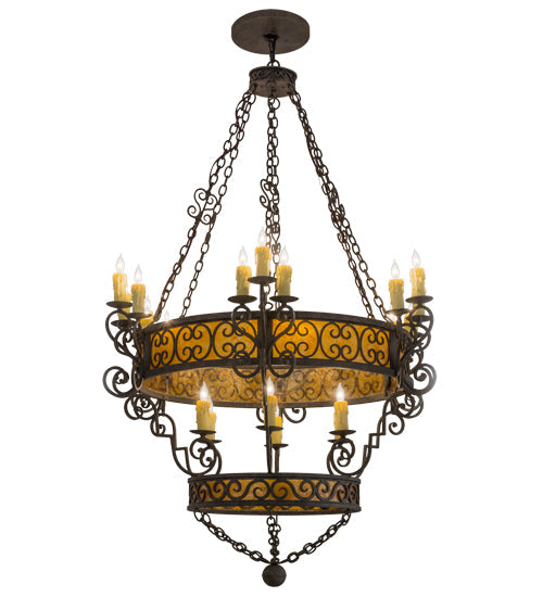 Meyda Lighting Isabo 48" 24-Light 2-Tier Antiquity Chandelier With Amber Mica Shade Glass