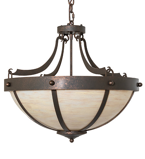Meyda Lighting Isadore 24" 3-Light Gilded Tobacco Inverted Pendant Light With Ivory Linen Idalight Shade