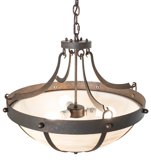 Meyda Lighting Isadore 24" 3-Light Gilded Tobacco Inverted Pendant Light With Ivory Linen Idalight Shade