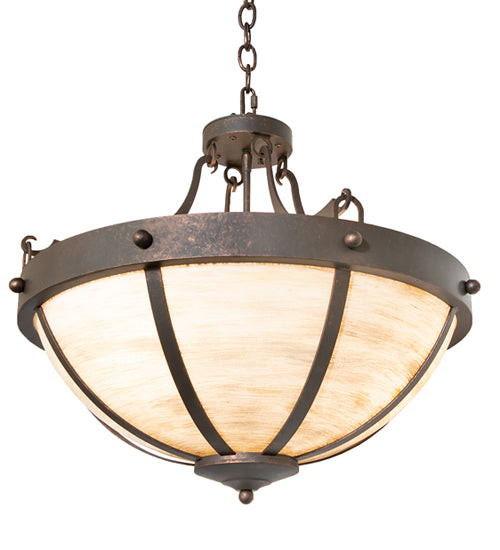 Meyda Lighting Isadore 24" 3-Light Gilded Tobacco Inverted Pendant Light With Ivory Linen Idalight Shade