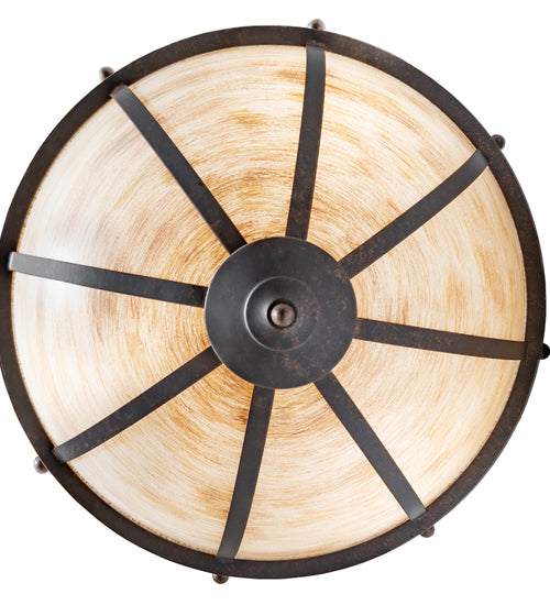 Meyda Lighting Isadore 24" 3-Light Gilded Tobacco Inverted Pendant Light With Ivory Linen Idalight Shade