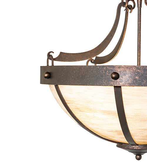 Meyda Lighting Isadore 24" 3-Light Gilded Tobacco Inverted Pendant Light With Ivory Linen Idalight Shade
