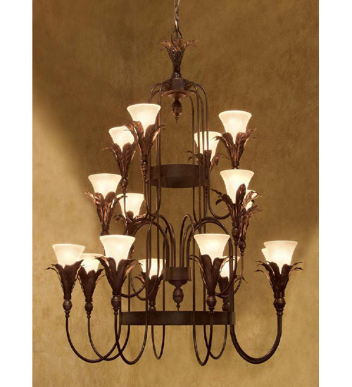 Meyda Lighting Isle 54" 16-Light Copper Rust Chandelier With Frosted Clear Shade Glass
