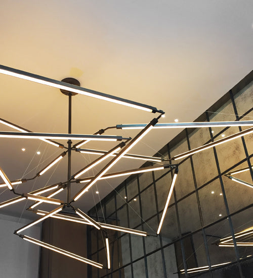 Meyda Lighting Isotope 216" LED Antique Copper Chandelier With Frosted Clear Contrail Mist Idalight Shade