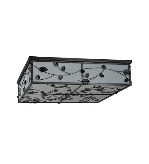 Meyda Lighting Ivy 36"Sq 8-Light Textured Black Flush Mount Light With White Statuario Idalight Shade