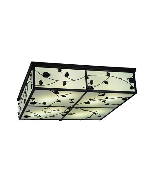 Meyda Lighting Ivy 36"Sq 8-Light Textured Black Flush Mount Light With White Statuario Idalight Shade