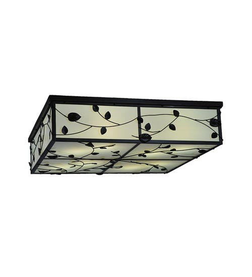 Meyda Lighting Ivy 36"Sq 8-Light Textured Black Flush Mount Light With White Statuario Idalight Shade