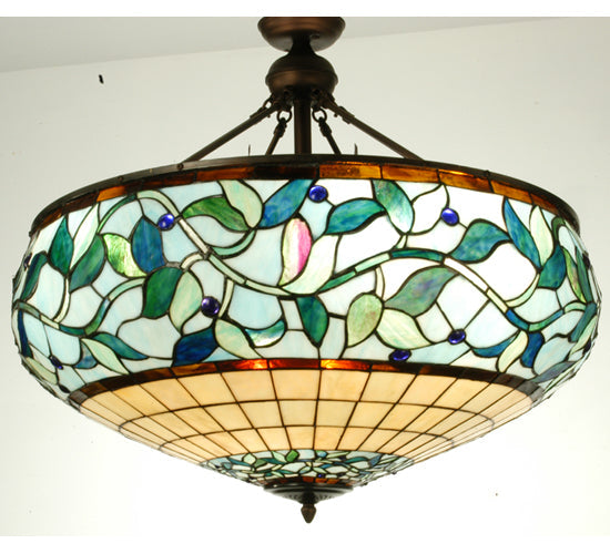 Meyda Lighting Ivy Berry 34" 6-Light Mahogany Bronze Semi-flush Mount Light With Multi-Colored Shade Glass