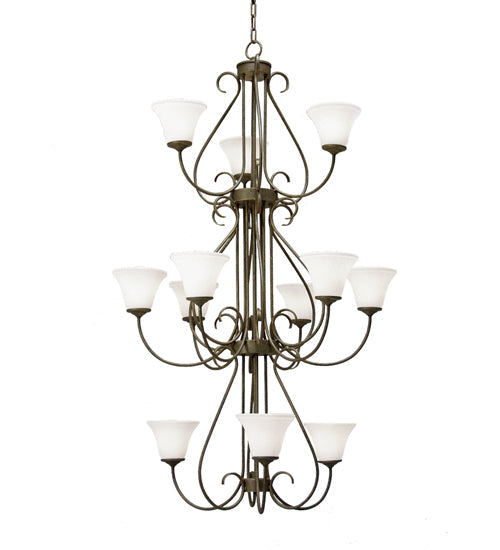 Meyda Lighting Jaqueline 36" 12-Light 3-Tier Antiquity Chandelier With White Opal Shade Glass