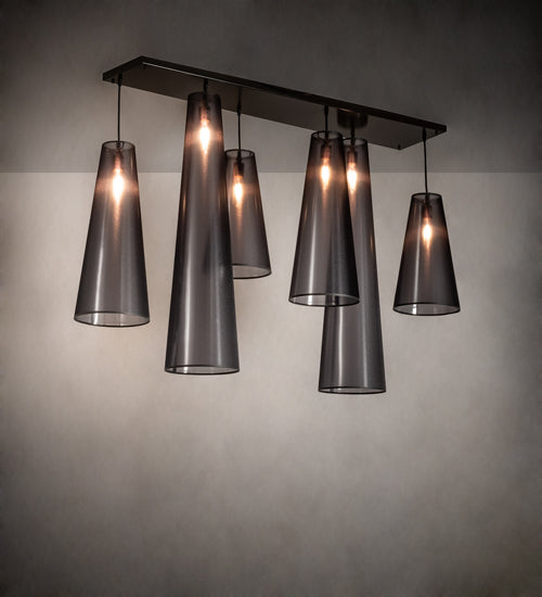 Meyda Lighting Jarvis 52" 6-Light Timeless Bronze Cascading Pendant Light With Black Organza Textrene Shade