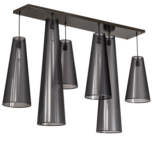 Meyda Lighting Jarvis 52" 6-Light Timeless Bronze Cascading Pendant Light With Black Organza Textrene Shade