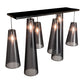 Meyda Lighting Jarvis 52" 6-Light Timeless Bronze Cascading Pendant Light With Black Organza Textrene Shade