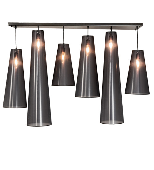 Meyda Lighting Jarvis 52" 6-Light Timeless Bronze Cascading Pendant Light With Black Organza Textrene Shade