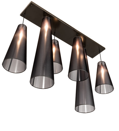 Meyda Lighting Jarvis 52" 6-Light Timeless Bronze Cascading Pendant Light With Black Organza Textrene Shade