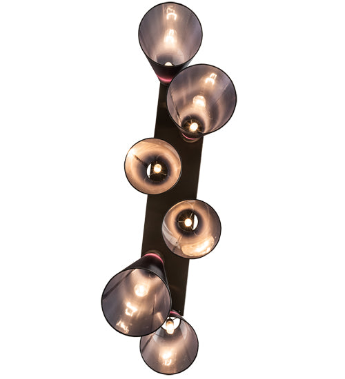 Meyda Lighting Jarvis 52" 6-Light Timeless Bronze Cascading Pendant Light With Black Organza Textrene Shade