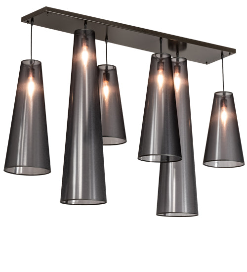 Meyda Lighting Jarvis 52" 6-Light Timeless Bronze Cascading Pendant Light With Black Organza Textrene Shade
