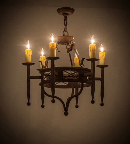 Meyda Lighting Jasmine 24" 6-Light Rust Nail Chandelier With Ivory Faux Candlelight