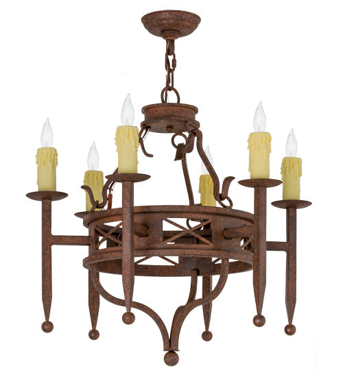 Meyda Lighting Jasmine 24" 6-Light Rust Nail Chandelier With Ivory Faux Candlelight