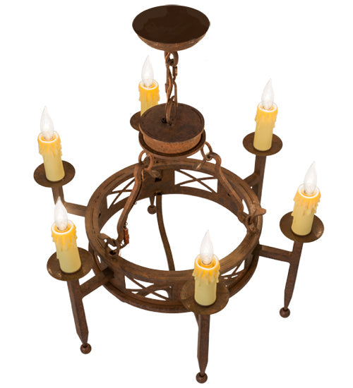Meyda Lighting Jasmine 24" 6-Light Rust Nail Chandelier With Ivory Faux Candlelight
