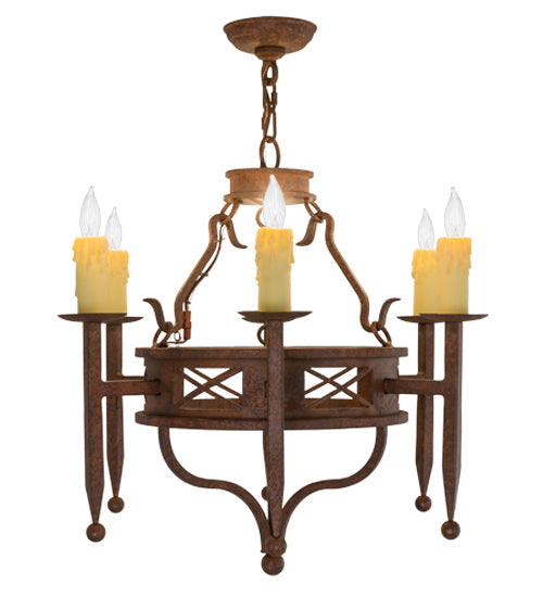 Meyda Lighting Jasmine 24" 6-Light Rust Nail Chandelier With Ivory Faux Candlelight
