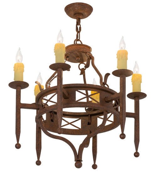 Meyda Lighting Jasmine 24" 6-Light Rust Nail Chandelier With Ivory Faux Candlelight
