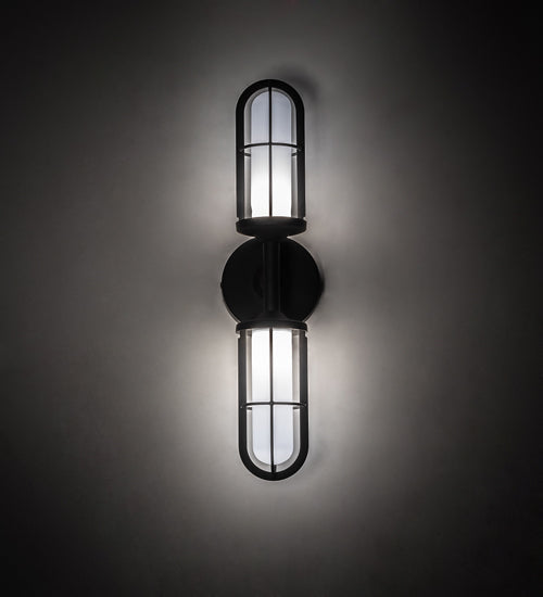 Meyda Lighting Jaula 5" 2-Light Flat Black Wall Sconce With White Opaque Shade Glass