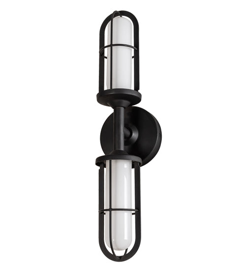 Meyda Lighting Jaula 5" 2-Light Flat Black Wall Sconce With White Opaque Shade Glass