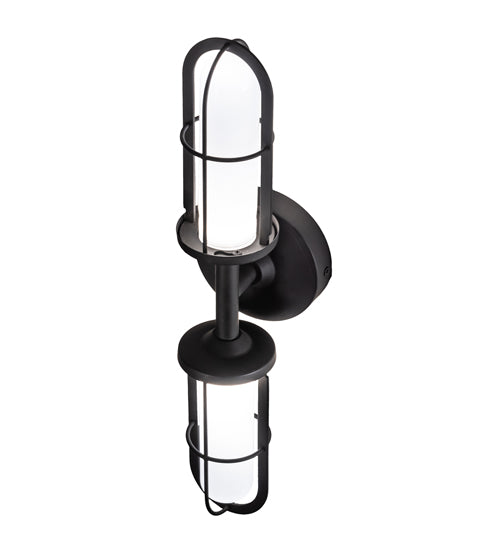Meyda Lighting Jaula 5" 2-Light Flat Black Wall Sconce With White Opaque Shade Glass